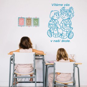Veselá Stena Samolepka Vítame Vás v našej škole Farba: modrá, Veľkosť: 40 x 28 cm