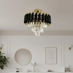 Prisadený luster CRISTAL 5xE14/10W/230V priemer 38 cm čierna/zlatá