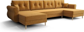 Rozkladacia sedacia súprava do U SILVIANO 300x140 cm, horčicová + 2 vankúšiky ZDARMA