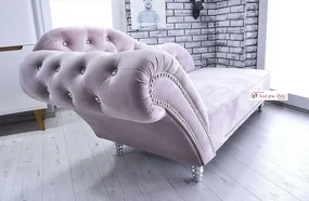 Pohovka, Velvet Dirty Pink + brilianty + strieborné patenty