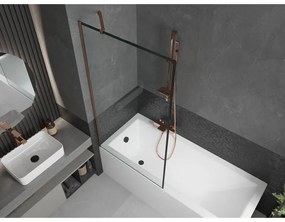 Mexen Next, vaňová zástena 1-krídlová 90 x 150 cm, fixné krídlo, 6 mm číre sklo s čiernym vzorom, ružové zlato profil, 895-090-000-00-70-60