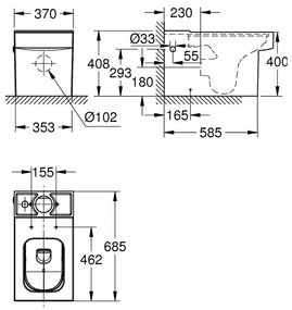 GROHE Cube Ceramic - Stojaca misa pre kombi WC, alpská biela 3948400H