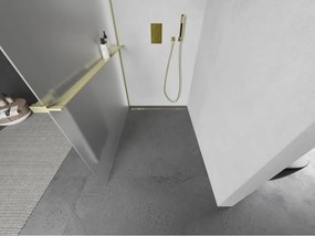 Mexen Kioto+, sprchová zástena Walk-In s poličkou a vešiakom 100 x 200 cm, 8mm sklo námraza, zlatý matný profil, 800-100-121-55-30