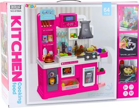 LEAN Toys Detská kuchyňa Cirkulácia vody Potraviny Zmena farby Pár Ružová 64 el.