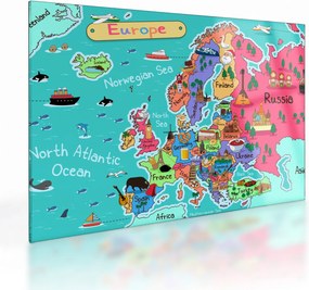Sklenený obraz - Detská mapa Európy (70x50 cm)