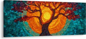 Obraz - Strom života a slnko v mozaike (120x50 cm)