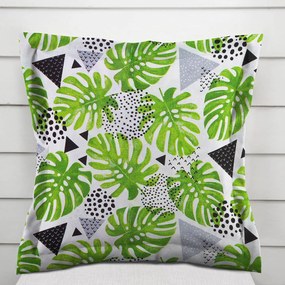 Biante Bavlnená obliečka na vankúš s lemom Sandra SA-175 Zelené listy Monstera 50 x 60 cm