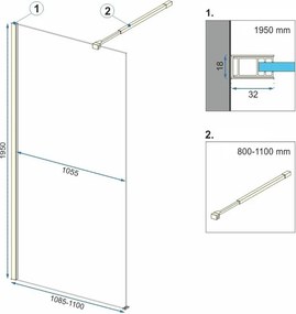 Bezrámová sprchová zastena REA AERO 110 cm, zlatá/transparent - bez vaničky