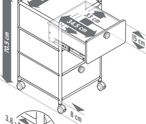 Mobilný kontajner »CN3« s 3 zásuvkami, sivý