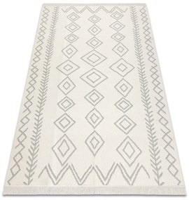 Obojstranný šnúrkový ekologický koberec TWIN 23000 Boho, so strapcami, krémovo - sivý