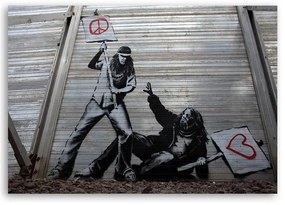 Obraz na plátně, Banksy Street Art Graffiti - 120x80 cm