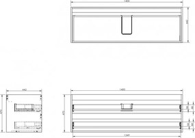 Mexen Box-A, závesná skrinka 140 cm, 2 zásuvky, orech, 91AX0-1400-470-2-86