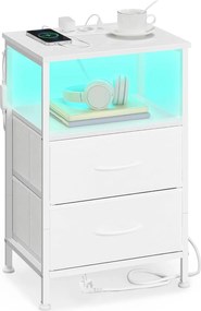 SONGMICS nočný stolík s nabíjacou stanicou, nastaviteľným LED osvetlením, snehobiely