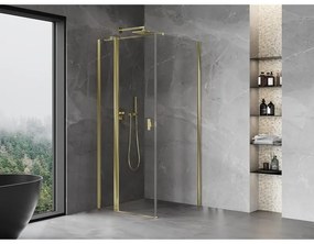 Mexen Mist T, sprchový kút s krídlovými dverami, 70 x 70 cm, 8mm číre sklo, zlatý lesklý profil, 8A4T-070-070-50-00