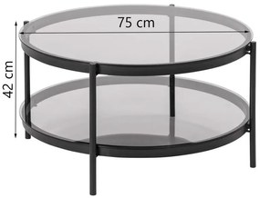 Konferenčný stolík JUVENAL  Ø75 cm - dymové sklo, kovová podnož