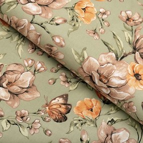 Biante Bavlnený štvorcový obrus Sandra SA-472 Hnedé kvety magnólie na zelenom 90x90 cm