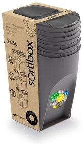 Set košov na triedený odpad, 3 x 35 l, sivá