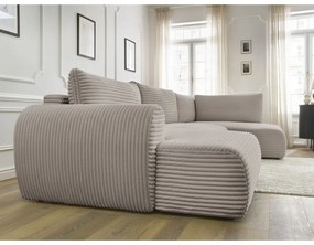 Svetlosivá/béžová menčestrová rozkladacia/s úložným priestorom rohová pohovka (pravý roh/do tvaru "U") Lucien – Bobochic Paris