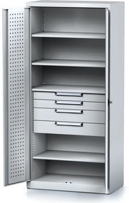 Alfa 3 Dielenská skriňa MECHANIC, 1950x920x500 mm, 4 police, 4 zásuvky sivé dvere