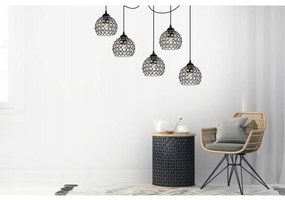 Závesné svietidlo Crystal Spider, 5x čierne krištáľové tienidlo