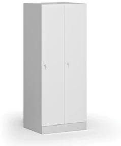 Šatníková skrinka znížená, 2 oddiely, 1500 x 600 x 500 mm, cylindrický zámok, laminované dvere, biela
