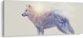 Obraz - Arktický vlk zrkadliaci divokú krajinu (120x50 cm)