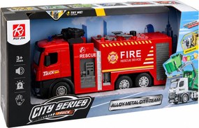LEAN Toys Hasičské auto s funkciou striekania vody, kovová kabína, svetlá, zvuky, mierka 1:12