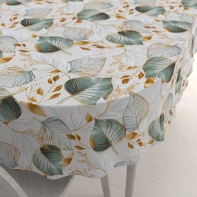 Biante Veľký dekoračný oválny obrus Leona LN-174 Zelené listy na režnom 180x220 cm
