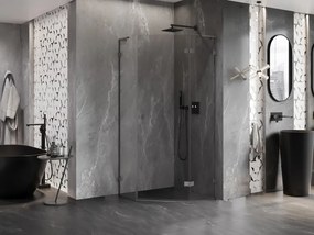 Mexen Lunar, L pravý výklopný päťuholníkový sprchový kút 80x80 cm, 8mm číre sklo, profil grafit brúsený, 831L-080P-080L-66-00-P