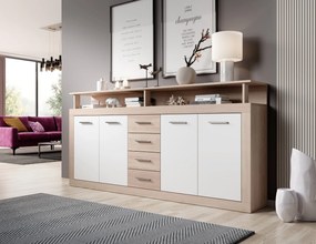 Komoda Luna 190 cm dub sonoma/biela