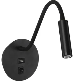 Brilagi - LED Flexibilná nástenná lampa s USB portom MAYA LED/3W/230V čierna BG1065