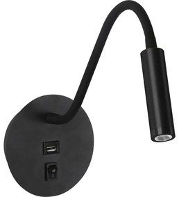 Brilagi - LED Flexibilná nástenná lampa s USB portom MAYA LED/3W/230V čierna