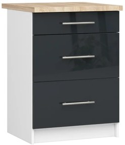 Spodná kuchynská skrinka s doskou OLIWIA S60 3SZ biela / grafitová, lesk