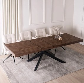 Sada stola HAMPTON 160-240 cm orech/čierna a 4 kresiel AKITA krémovej farby