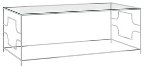 vidaXL Konferenčný stolík strieborný 120x60x45 cm nehrdzavejúca oceľ a sklo