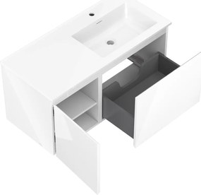 Mexen Orio, kúpeľňová skrinka 100 cm s pravým umývadlom Otis, 1S, 1D, biela lesklá, 91A13-10047-3-BBFF00-W18P00