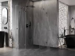 Mexen Lunar, päťuholníkový sprchový kút naklápací doľava 80 x 90 cm, 8mm číre sklo, profil grafit brúsený, 831-080L-090P-66-00-L