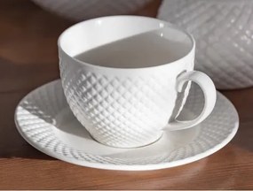 Šálka s podšálkou Diamond Line 220 ml, biely s reliéfem%