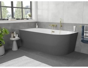 Mexen Silo, rohová voľne stojaca ryhovaná vaňa, ľavá, 170 x 80 cm, biela-šedá, zlatý lesklý prepad, 52891708062L-50