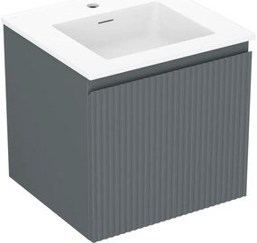 Mexen Rivel, kúpeľňová skrinka 50 cm s umývadlom Otis, 1 zásuvka, drážkovaná, grafitová matná/biela matná, 91A20-05047-1-BF66-W18M01