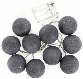 Tutumi Cotton Balls, LED svietiace guličky 200cm 10ks FL-01, tmavo-sivá, BAL-00005