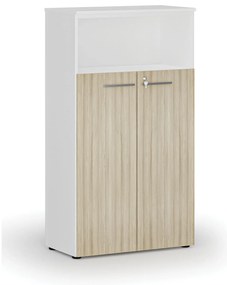 Kombinovaná kancelárska skriňa PRIMO WHITE, dvere na 3 poschodia, 800 x 420 x 1434 mm, biela/dub prírodná
