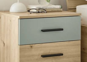 Posteľ s nočnými stolíkmi Savina 180x200 cm, dub artisan/šalviová, s osvetlením