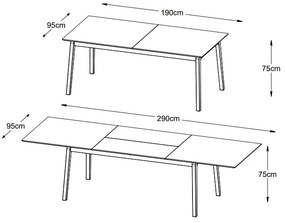 Rozkladací jedálenský stôl Zabrina 190-290 cm tmavý dub