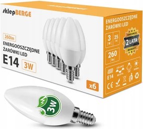 6x LED žiarovka E14 3W 260lm - neutrálna biela