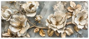 Obraz - Mramorové pozadie s kvetmi (120x50 cm)