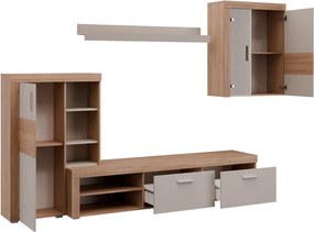 Obývacia stena Pico, dub jantárový/béžová kašmír, s osvetlením