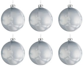 Sada vianočních koulí v matně modré barvě s dekorem - Ø 8 * 8,4 cm