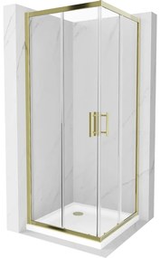 Mexen Rio štvorcová sprchová kabína 90 x 90 cm, transparentnéné, zlatá + závesný bidet Flat, biela- 860-090-090-50-00-4010G