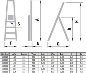 Jednostranné hliníkové schodíky ALVE EUROSTYL, 1x8 stupňov, 1,62 m